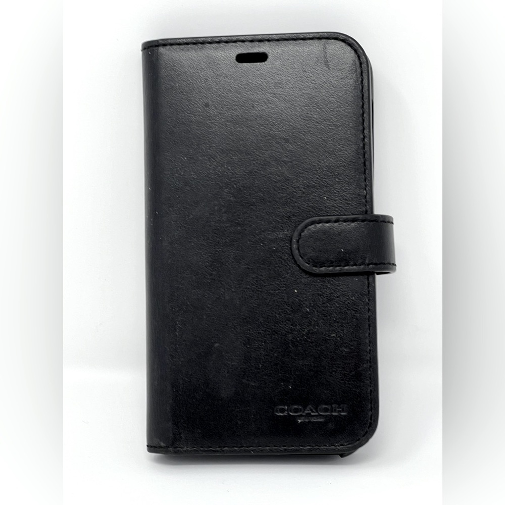Coach Black Leather iPhone 13 Folio Case Wallet